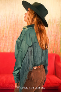 Teal Fringe Button Down