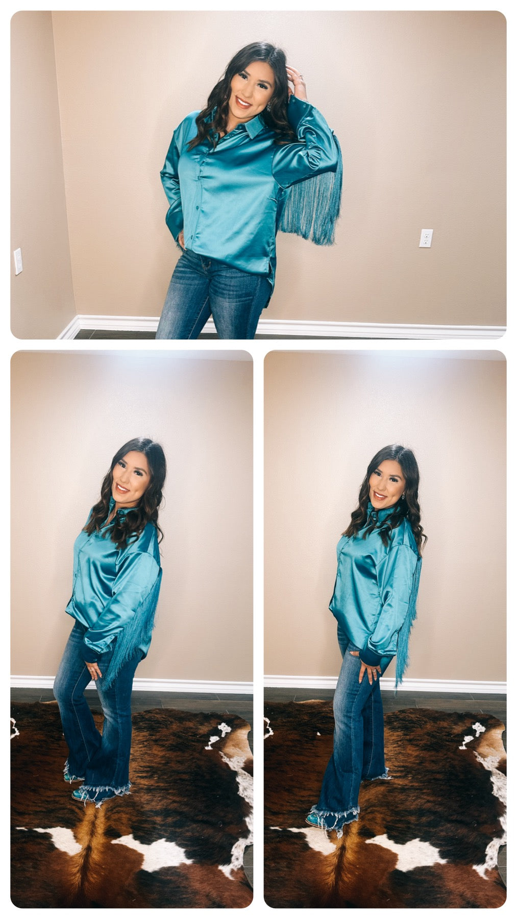 Teal Fringe Button Down