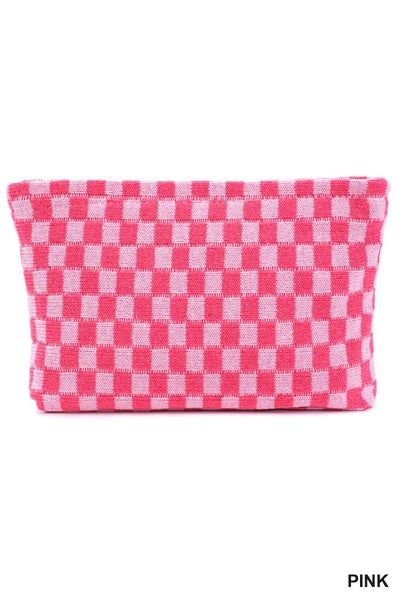 Checkered Cosmetic Pouch - Pink